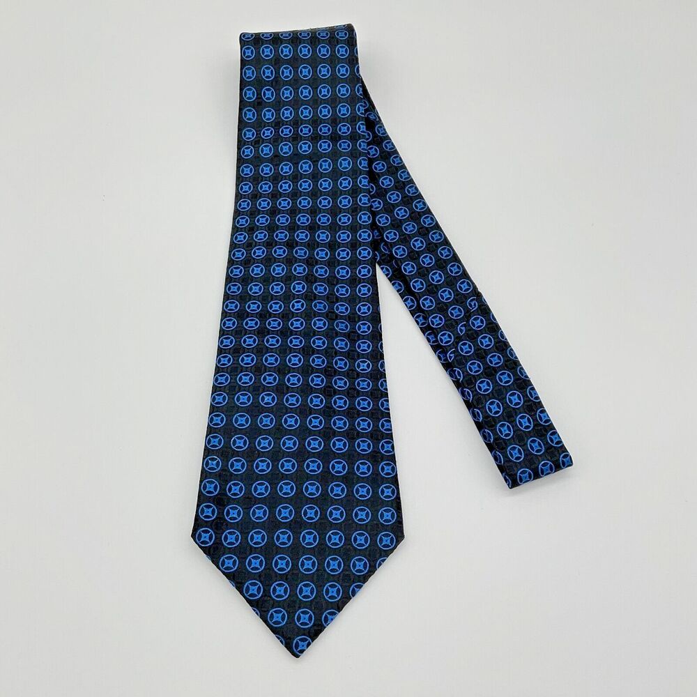 PETER THOMAS BY SUPERBA 100% Silk Necktie Tie USA Made Black Blue‎